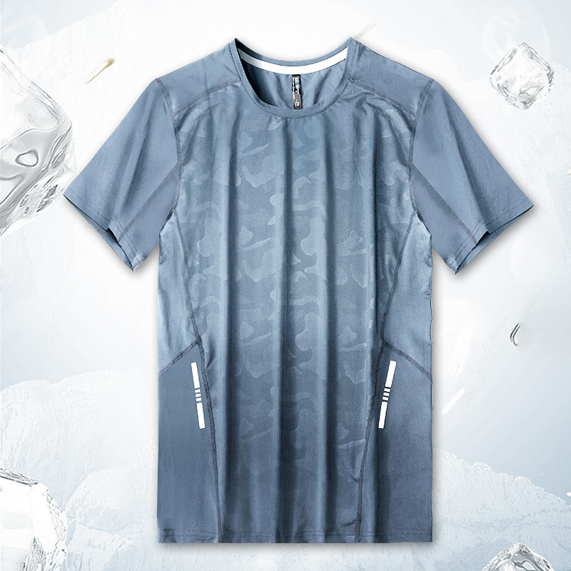 Deportes de verano ropa de secado rápido hombres de manga corta suelta fitness correr camiseta deportes ropa casual seda de hielo superior absorbente de sudor
