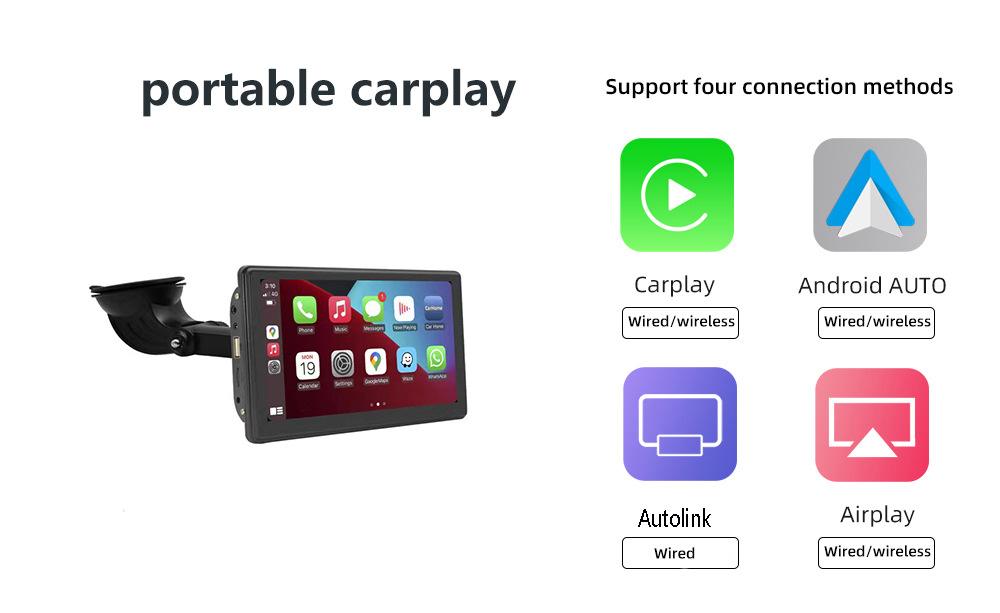 Cross-border foreign trade e-commerce 7-inch car mobile phone screen interconnection portable wireless carplay Auto Bluetooth