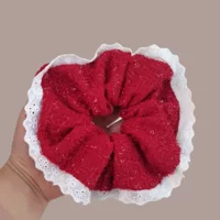 Новый год красный жемчужный бант шерстяной вязаный круг для волос толстая кишка женский продвинутый чувство волос осенний и зимний головной убор веревка