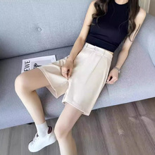 卡其西装短裤女2024夏季薄款宽松休闲阔腿高腰直筒显瘦五分裤中裤