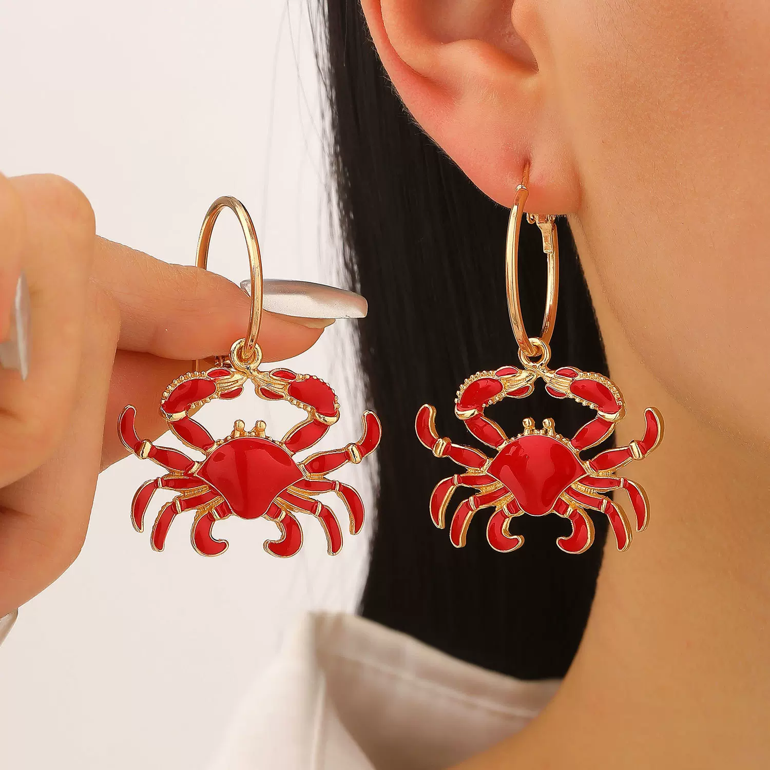 欧美风沙滩海洋度假风可爱夸张合金龙虾螃蟹吊坠耳环个性耳饰女