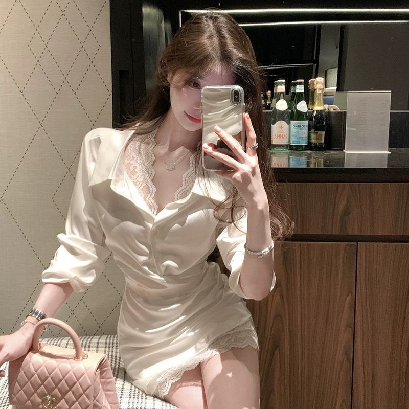 [Soft Mist] 2025 New Spring Clothing, Sexy Lace Shirt, Short Skirt, Satin Dress, Pure Lust Women's Clothing