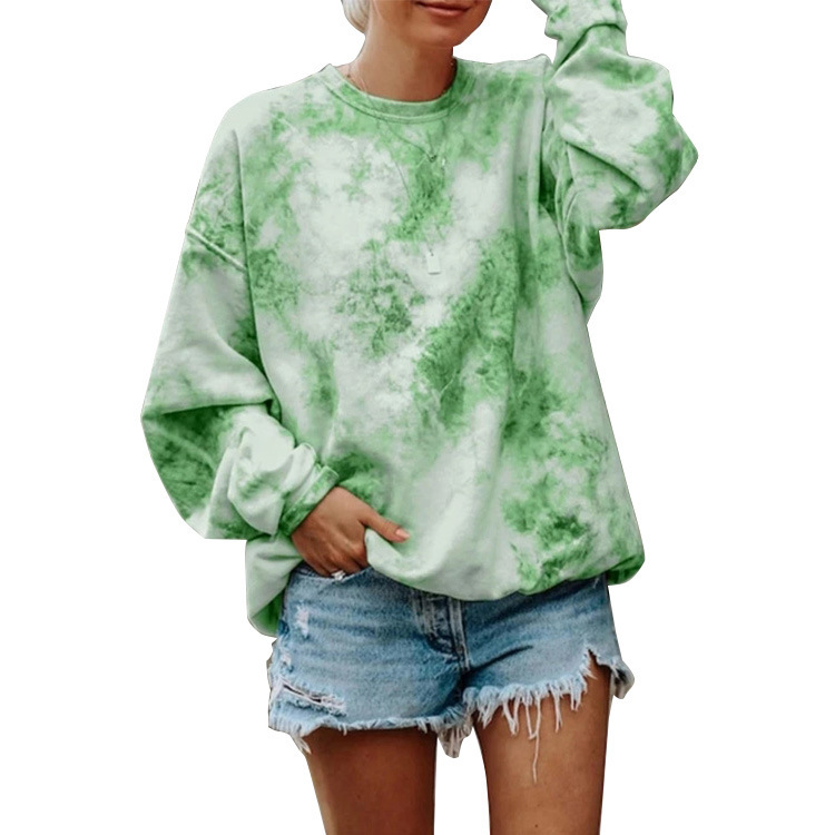 Europa y Estados Unidos primavera y verano nuevo traje de impresión de teñido anudado suelto manga larga servicio a domicilio camiseta suéter comercio exterior transfronterizo