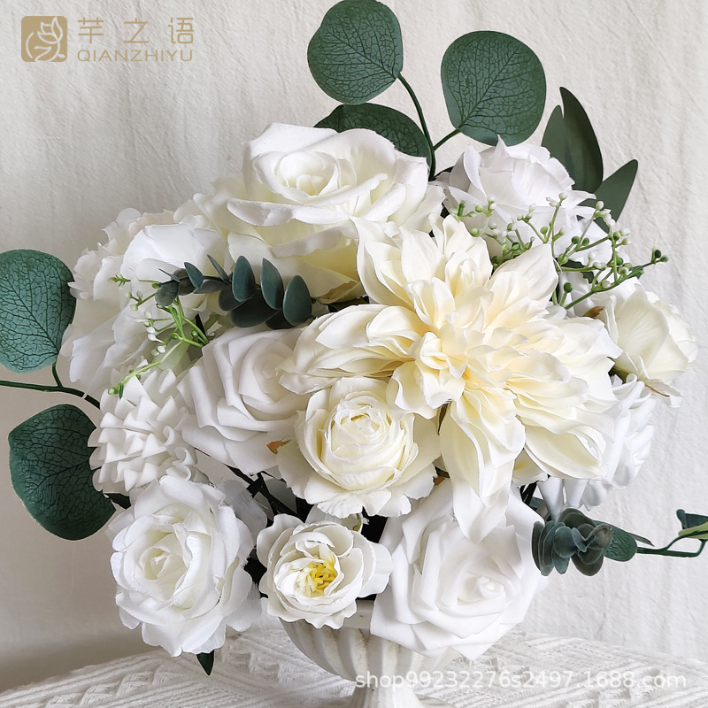 手工制作仿真花絹花戶外婚禮訂婚儀式手捧花DIY新娘伴娘禮物歐式