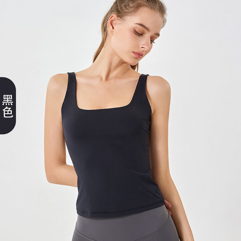 Otoño y invierno nuevo estilo sin mangas cuello en U de doble capa Yun suave ropa de ejercicios apretada alta elástica y delgada chaleco de yoga largo