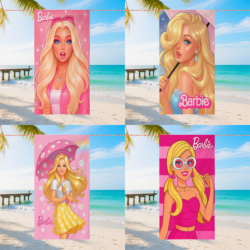Pink Barbie Cartoon Microfiber Digitally Printed Beach Towel with Barbie Pattern for Girls Vacation Towel Pink Barbie Cartoon Microfiber Digitally Printed Beach Towel with Barbie Pattern for Girls Vacation Towel