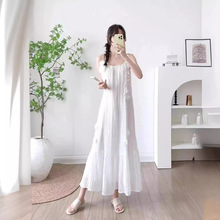 白色可扎染净版裙专供货源2024新品仙气宽松飘逸民族风系列吊带裙