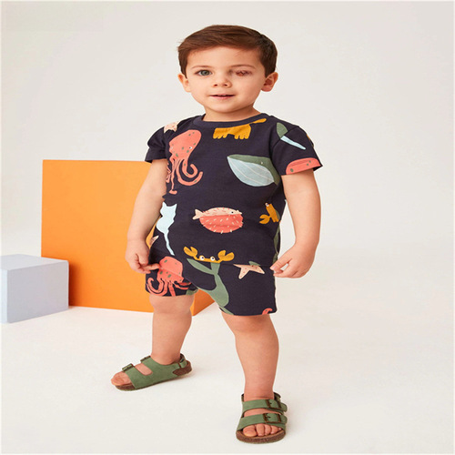 littlebuddy European and American style short-sleeved children's suit for boys 2-7 years old cotton children's suit two-piece set new