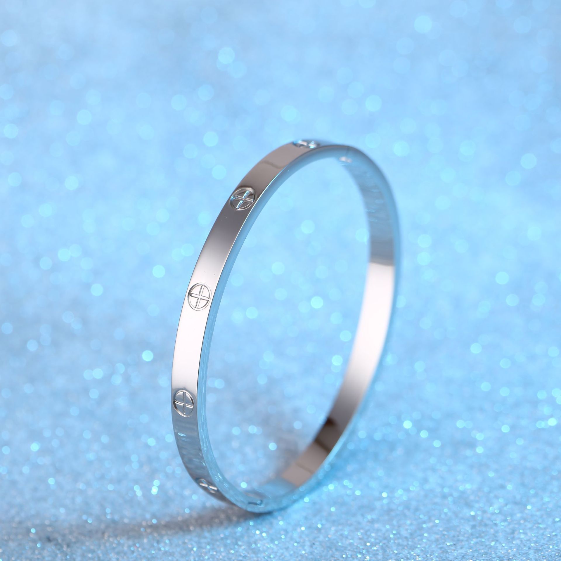 Pulsera de pareja de acero de titanio con 10 diamantes, diseño simple y elegante tipo cielo estrellado, venta al por mayor.
