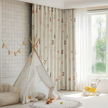 厂家供应糖果数字图案数码印花黑金遮光底布卧室客厅儿童遮光窗帘