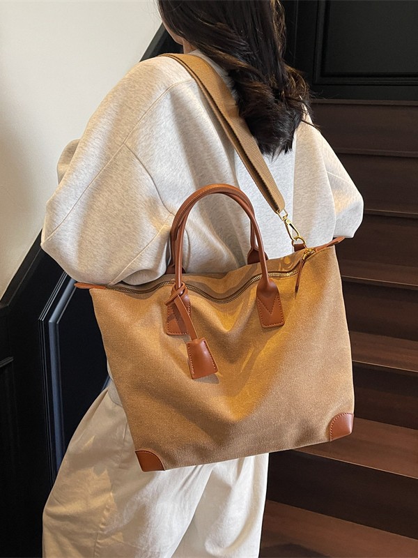 Bolso Tote a juego de color de lona nuevo transfronterizo para mujer 2025 bolso de mensajero de viaje de ocio de gran capacidad retro