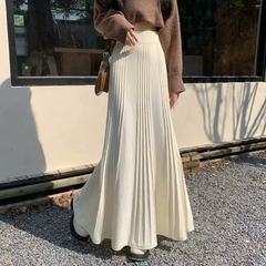 秋冬の女性用レイジープリーツニットフィッシュテールスカート、ハイウエストAラインヒップカバーパンツ、高級ミドル丈スカート