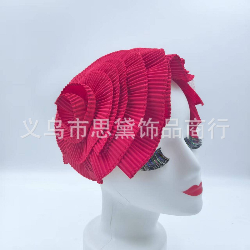 跨境热卖褶皱立体花朵手工制作欧美时尚夸张发箍大花头饰工厂批发