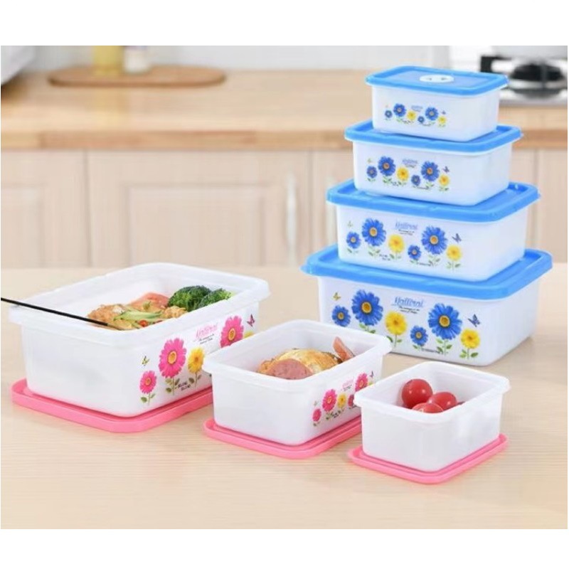 外贸产品  四件套塑料微波保鲜盒 带气孔4件套印花塑料盒