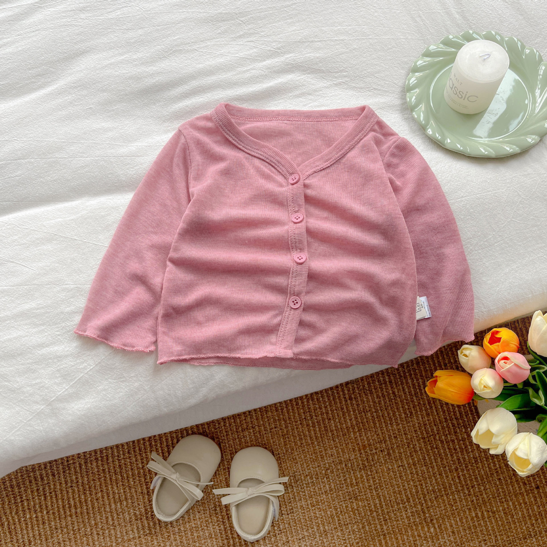 Chaqueta ligera para bebé, camisa con aire acondicionado, hombres y mujeres, cárdigan transpirable de color sólido para niños, ropa de protección solar suave y cerosa para bebés, transpirable image 7