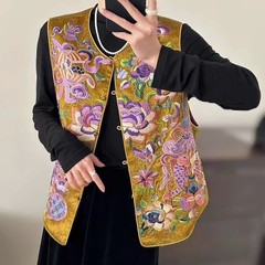 秋季新款新中式重工刺绣春秋马甲女士小个子上衣国风提花马夹外套