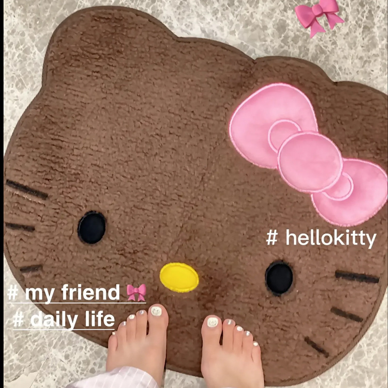 小地毯地垫黑皮kitty夏威夷度假风可爱卧室家用迷你女生门垫入户|undefined