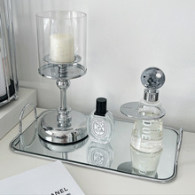 北欧ins风镜面玻璃收纳托盘水果盘金属银色电镀简约拍摄道具装饰