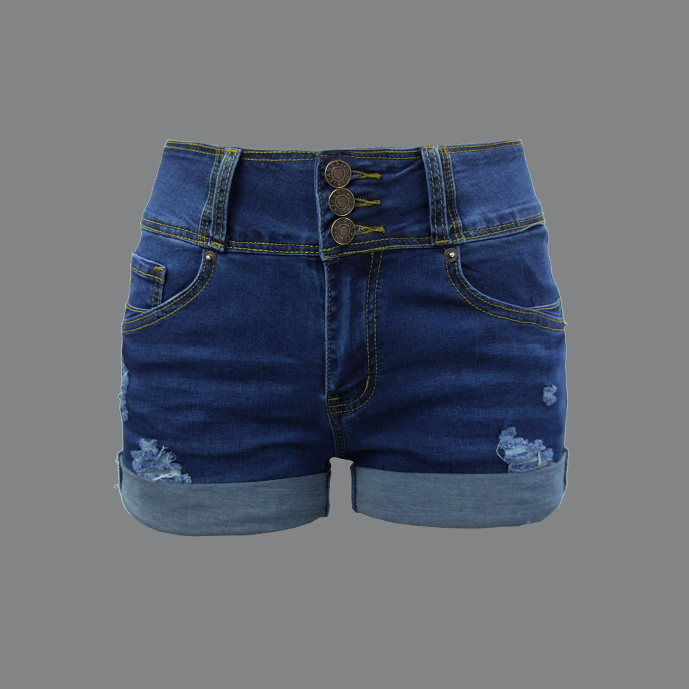 Dam denimshorts med hög midja vintage stil med slitningar_voghion.com