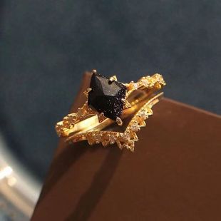 Japan nojess Limited Paris Star Crown Blue Sand Stone Lace Two-in-One Set Ring Sterling Silver Ring for Women