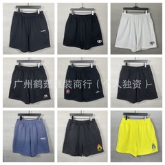 パリBオリーブブランチ ダブルB刺繍コーラ マルチウォッシュ バックルショーツ ルーズフィット 460g カジュアルパンツ