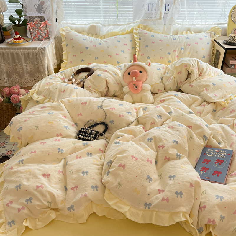 Doble hilo impresión de encaje de cuatro piezas en la cama de cuatro piezas sábanas de cama de tres piezas al por mayor