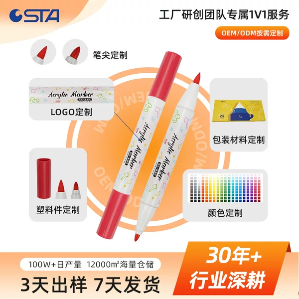 Customized Dual-Tip Direct Liquid Acrylic Marker Pen for Canvas and Ceramic DIY Painting