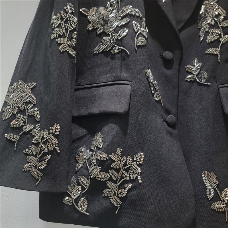 Saco Blazer Mediano con Lentejuelas para Mujer Algodón Poliéster Manga Larga Cuello de Solapa