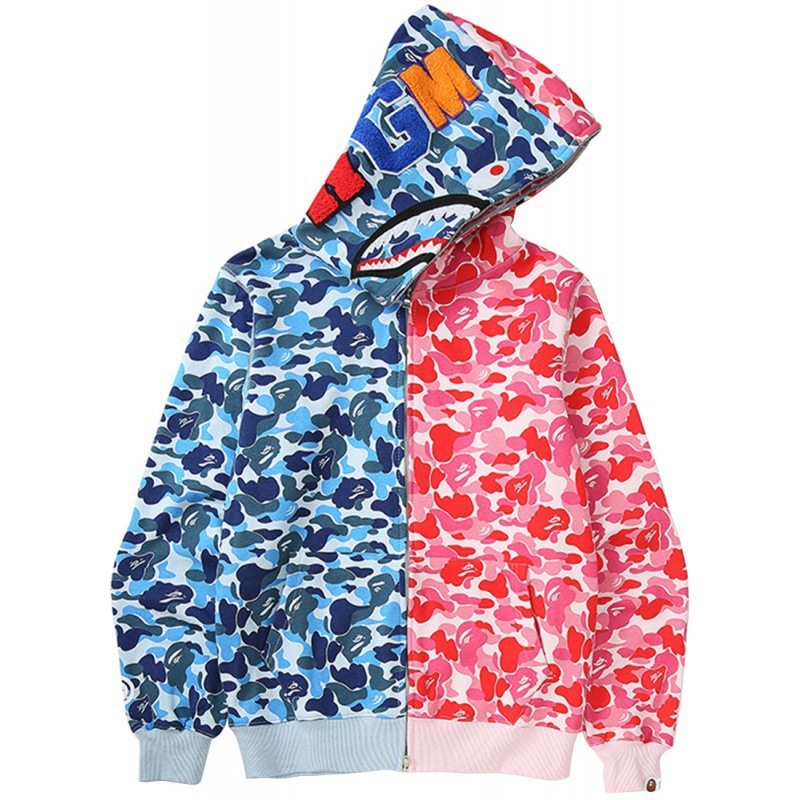 2025 [健康布] 3D デジタル印刷 Bape ブランド シャークヘッド スウェットシャツ メンズ カップル ジッパー カーディガン ベルト付き|undefined