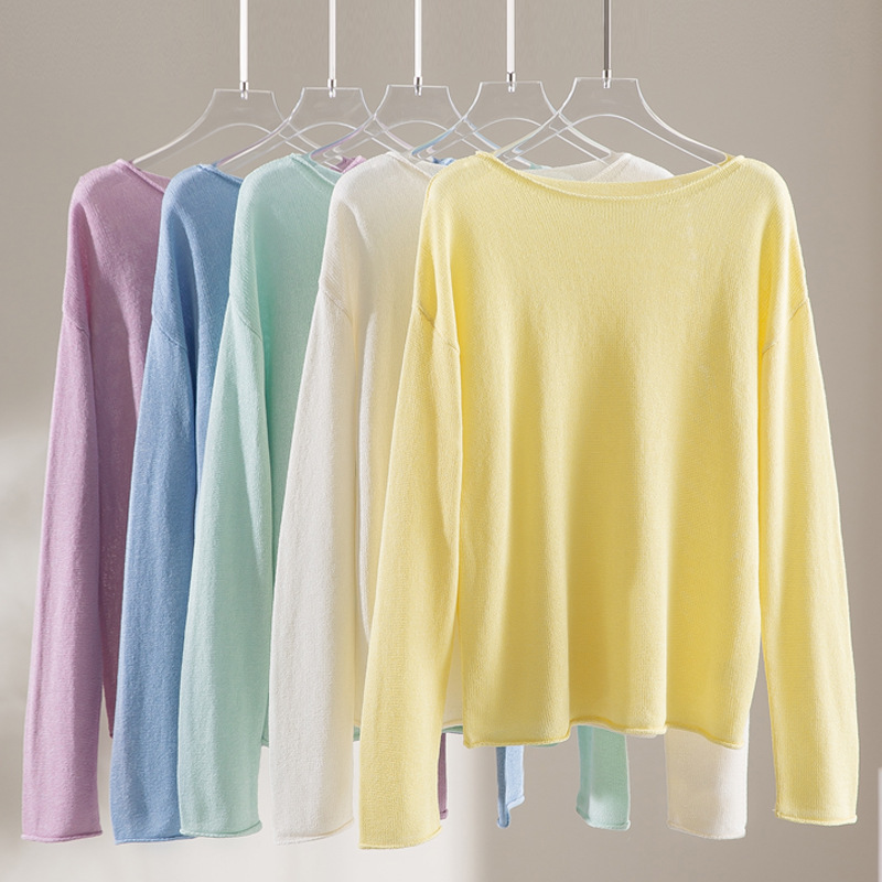 26052~【Sea Breeze】Cool and Refreshing Washi Yarn Casual Lazy Style Candy-Colored Long Knit Sweater