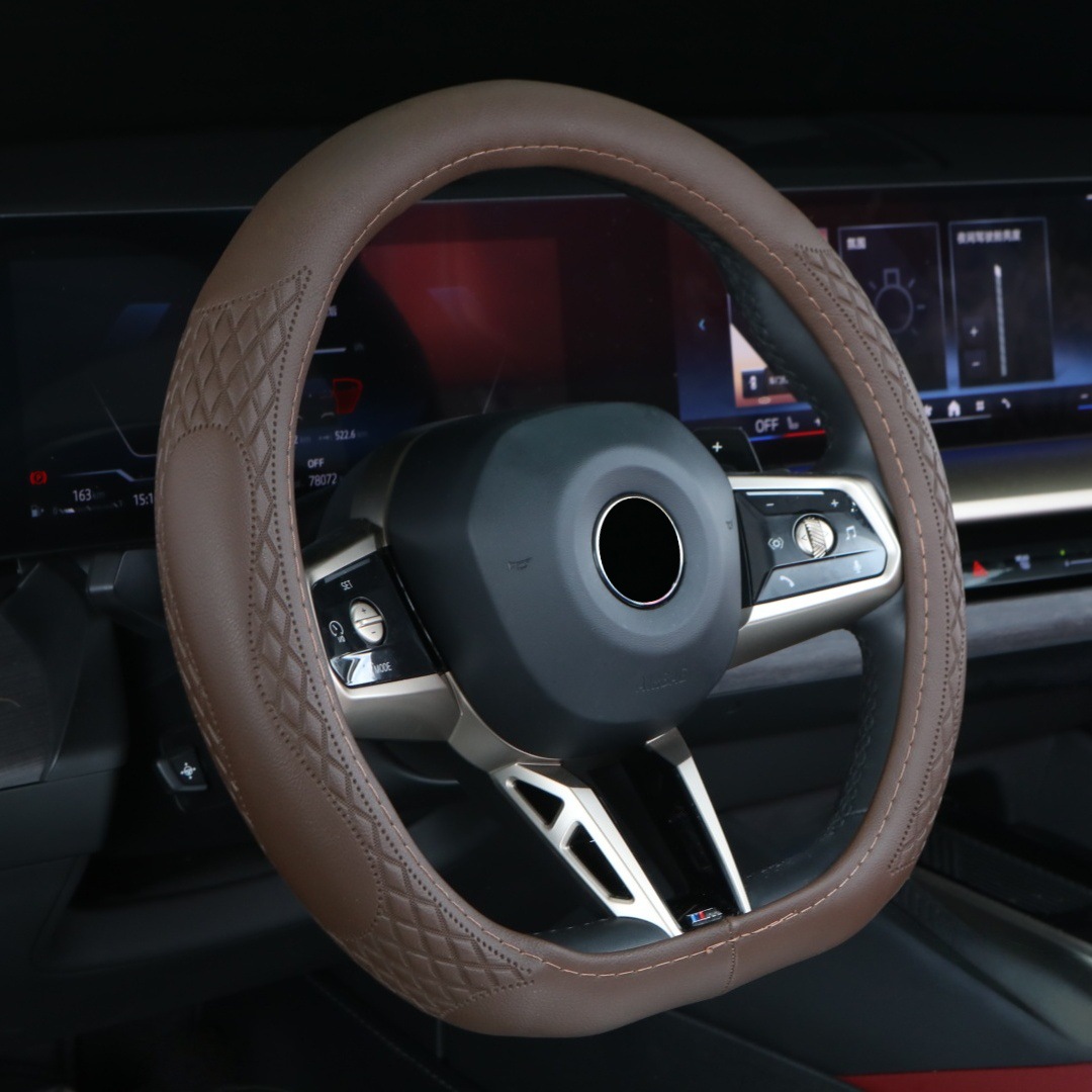 Four-Season Universal Car Steering Wheel Cover D-Type Handlebar Wear-Resistant Leather Embossed Protective Cover Anti-Slip Cross-Border High-End Feel