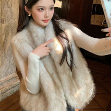 休闲风仿狐狸坎毛立领环保皮草皮毛一体毛毛马甲外套新款跨境批发