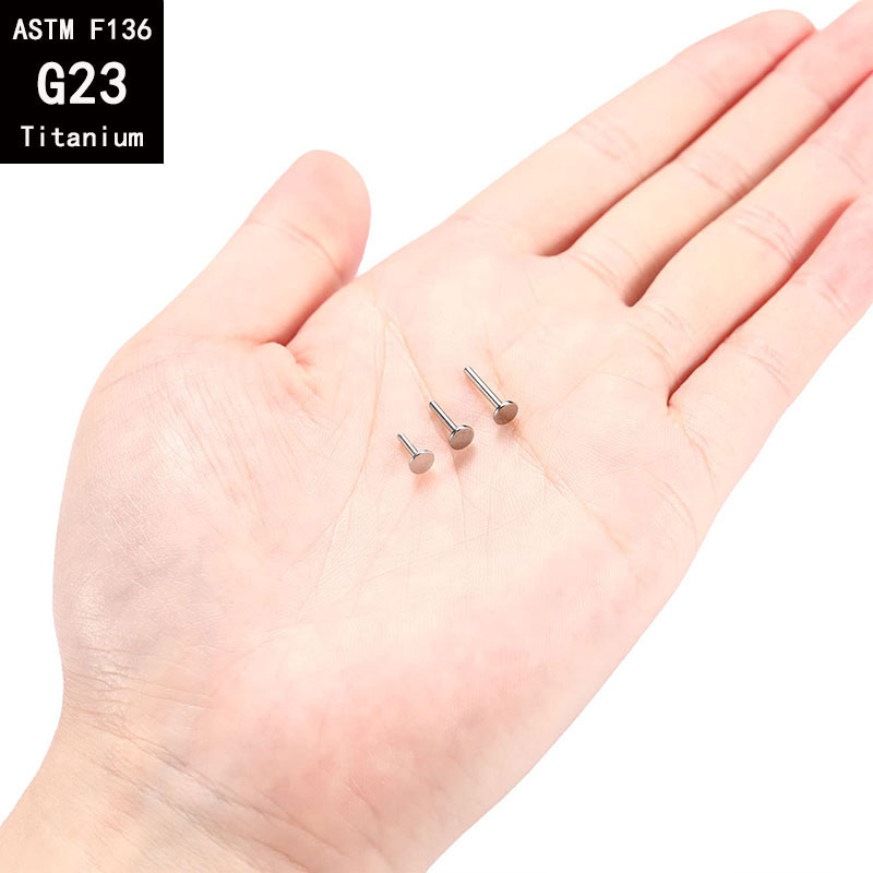 G23 Titanium 1.2mm Internally Threaded Labret Stud Ear Studs Ear Bone Nails F136 Titanium Alloy Piercing Jewelry detail image 11