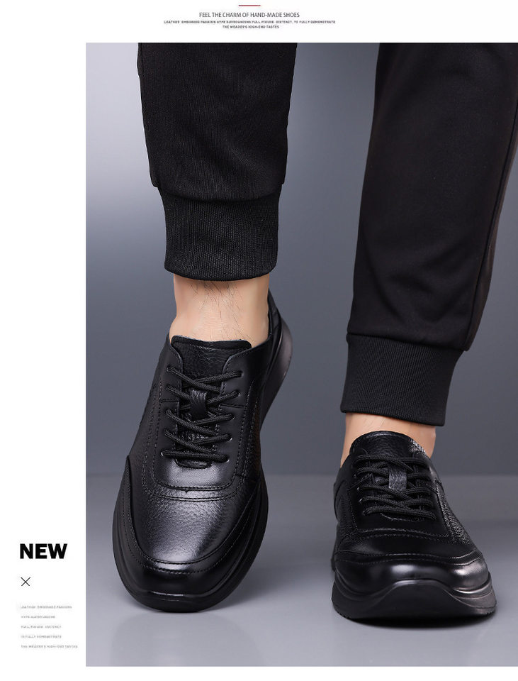 Giày lười nam da bò thật mũi tròn đế mềm chống trượt, kiểu slip-on nhẹ chân — D7913 Đen chi tiết 12