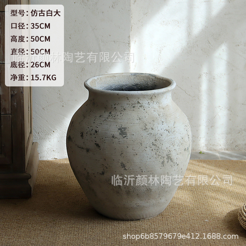Antigüedad de cemento blanco vasijas de cerámica balcón decoración del hogar suelo verde vasijas de plantación del centro comercial diseño de decoración del hotel paisajismo