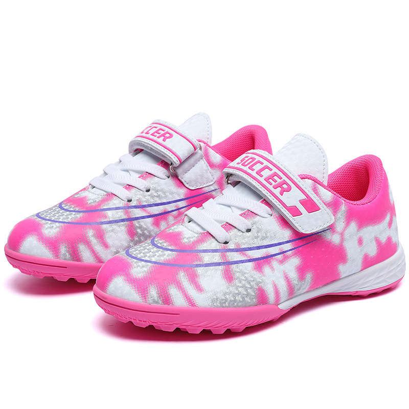Nuevos zapatos de fútbol TF para niños, niños y niñas, zapatos deportivos antideslizantes para estudiantes de primaria y secundaria, zapatos de fútbol con velcro