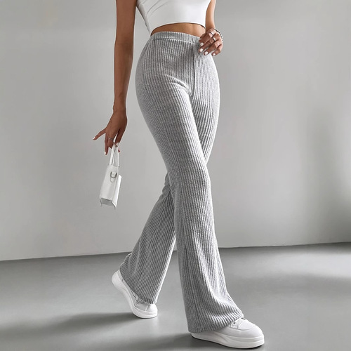Spring/Summer European and American Women's Flared Pants, Autumn Solid-Color Ribbed Knitted Micro-Flared Fashionable All-Match Slim-Fit Women's Trousers