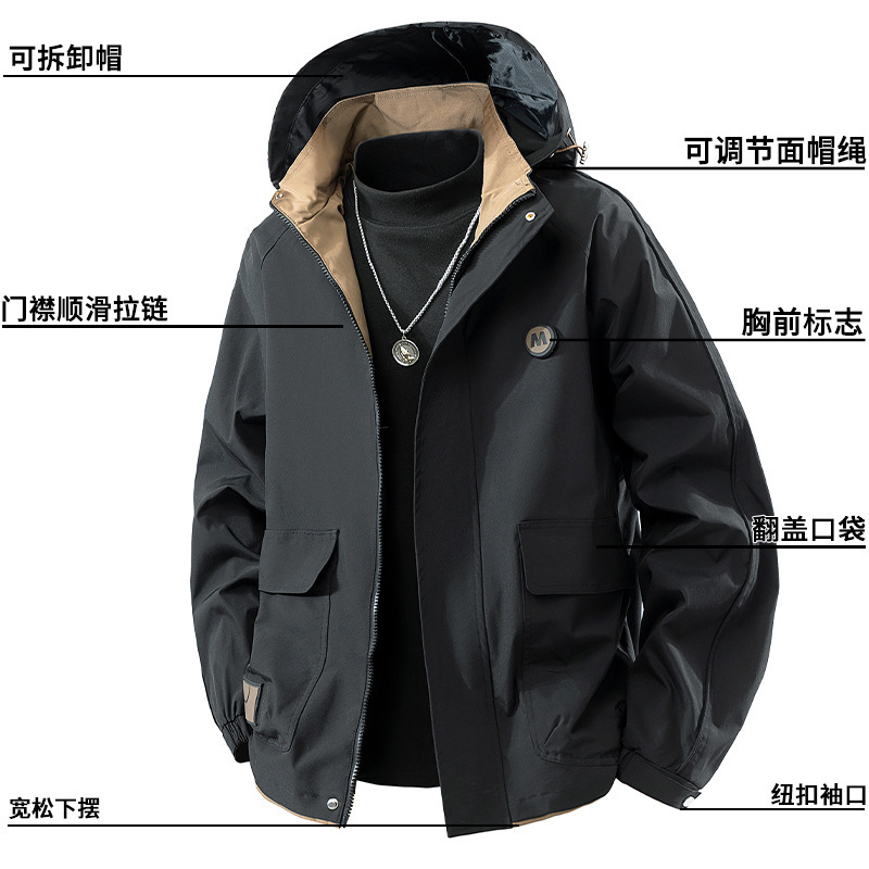 American Workwear Jacket Autumn and Winter Trendy Brand Loose Large Size Waterproof Removable Jacket Plus Velvet Couple Jacket