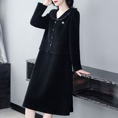 高档气质假两件秋冬加厚连衣裙女2025新款大码女装遮肚子显瘦上衣