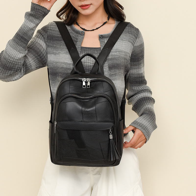 2024 nuevo estilo borla mochila de cuero suave para mujer costura moda retro ocio transfronterizo mochila de gran capacidad para viajeros