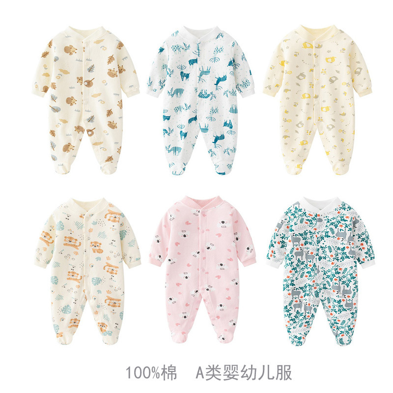 速卖通2023婴儿棉布连体衣新生婴儿包脚哈衣单排扣宝宝长袖爬服
