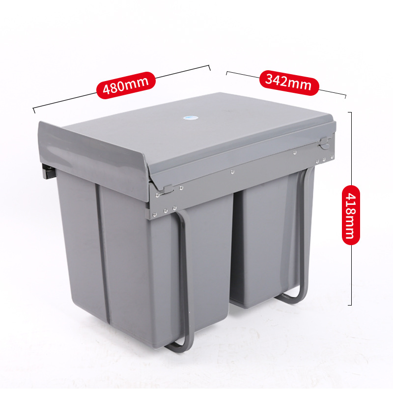 Clasificación de basura de cocina 400 gabinete marco de hierro 20L + 2 * 10L integrado tres barriles de amortiguación de plástico pista de amortiguación