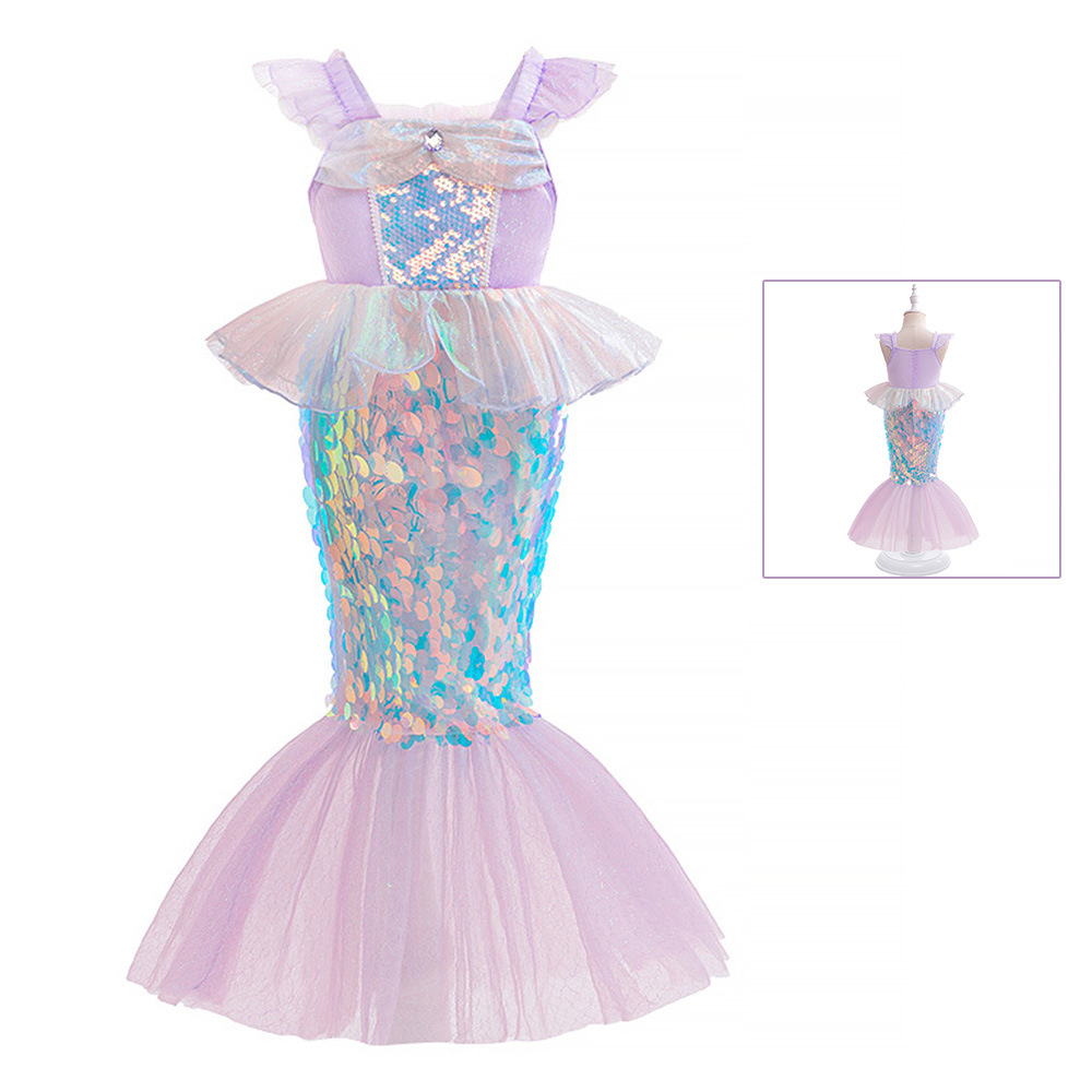 Sirena Ariel vestido de princesa sirena Ji vestido de cola de pez vestido de lentejuelas para niños vestido de fiesta COS