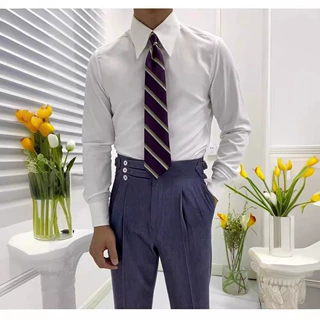 【睿绅服饰】意式绅士长尖领棉质衬衫休闲商务衬衣复古纯色英伦