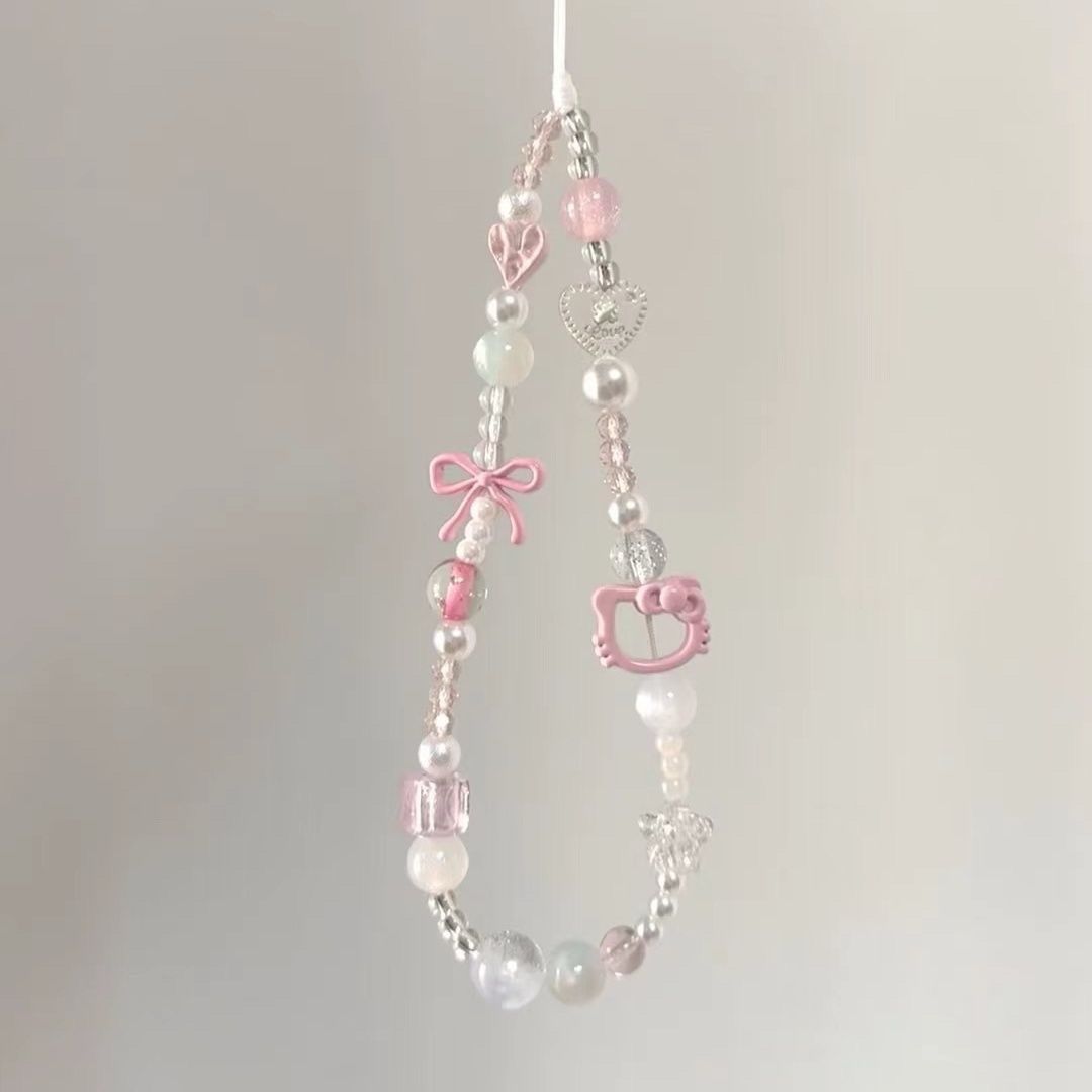 少女粉色手绳手机ins链条ccd挂绳diy相机挂件串珠手机链