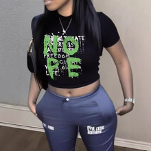 INS夏季2024新品  女装街头修身露脐时尚短袖T恤上衣