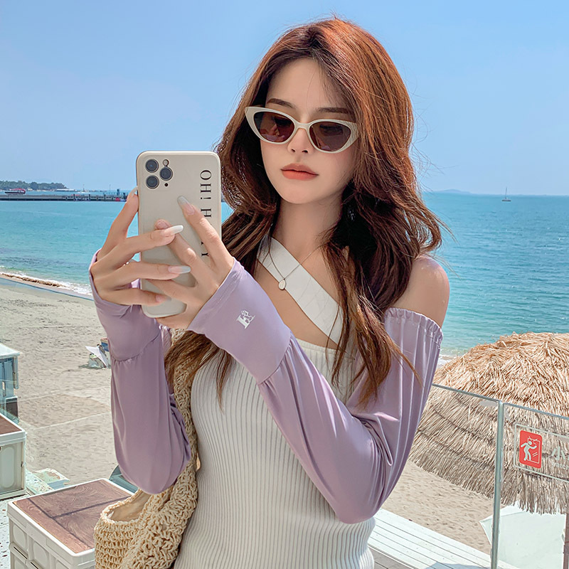 Color sólido seda de hielo protección solar ovisleeve mujeres verano UV protección al aire libre conducción suelta transpirable brazo protección ovisleeve