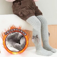 Children's winter and autumn tights with thick padding, pure color butterfly knot leggings, warm and cozy baby and children's tights for wholesale