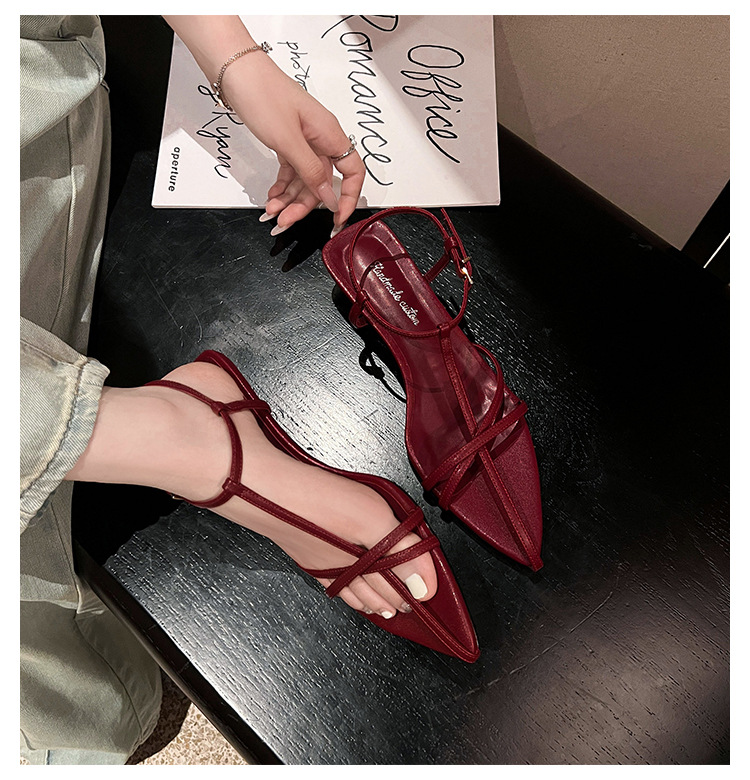Sandal hở mũi nữ quai mảnh gót mèo con 4 cm phong cách tối giản — Màu đen chi tiết 22