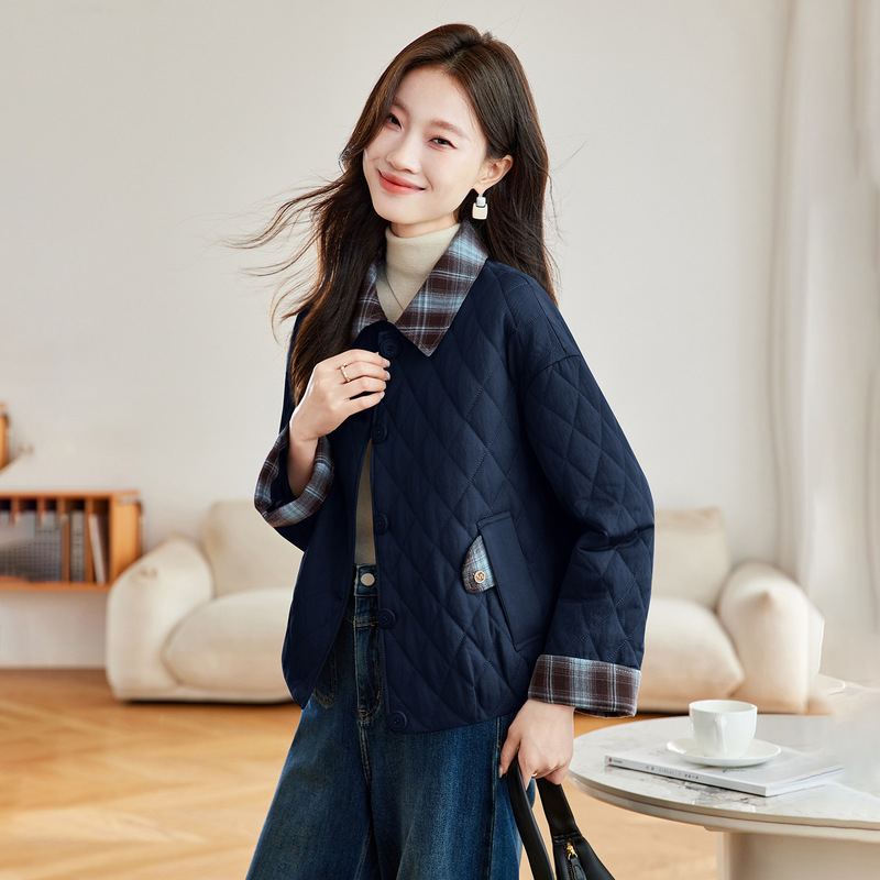 中年妈妈轻薄棉服外套2025新款宽松大码中老年女装拼接秋冬款棉衣|undefined